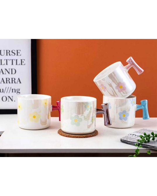 Κούπες floral με ιδιαίτερο χερούλι 350 ml