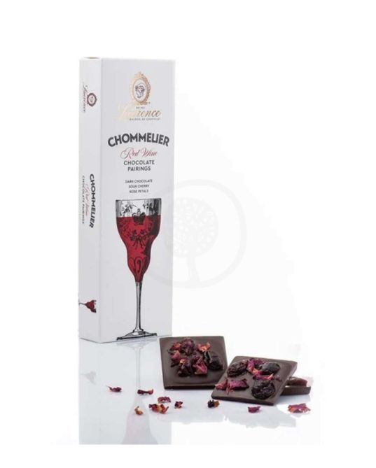 Chommelier Red Wine σοκολάτα υγείας με βύσσινο και ροδοπέταλα, Θεσσαλονίκης "Laurence" 100g