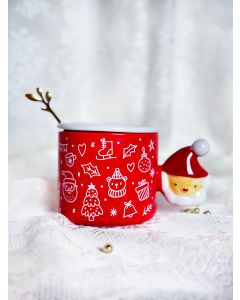 Κούπα xmas κόκκινη με καπάκι και χρυσό κουταλάκι